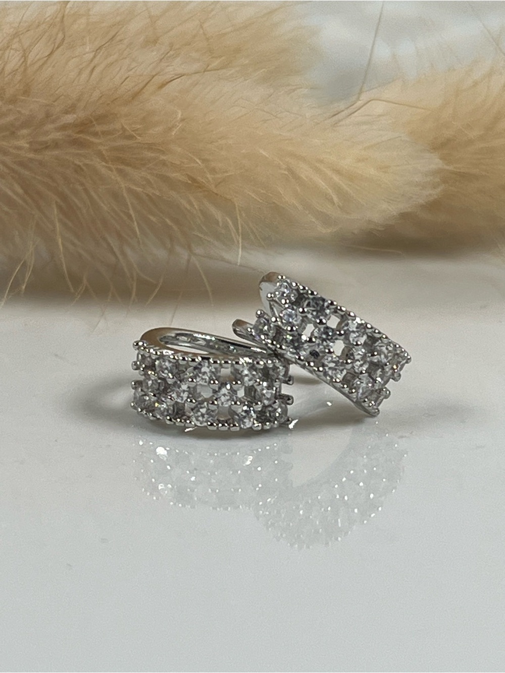 White Gold Overlay Cubic Zirconia Ear Cuffs - Picture 6 of 8